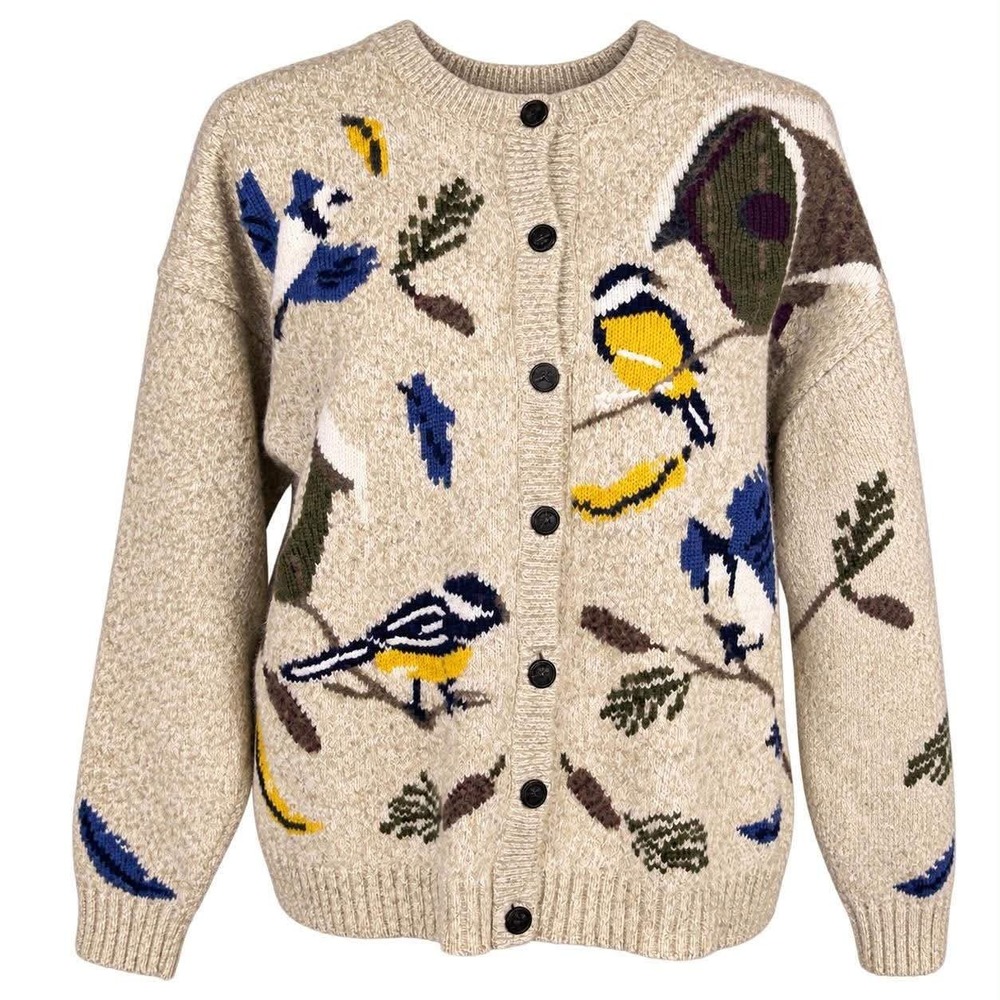 Northern Treasures Birdhouse Songbird Cardigan Sweater Cotton Wool XL Oatmeal